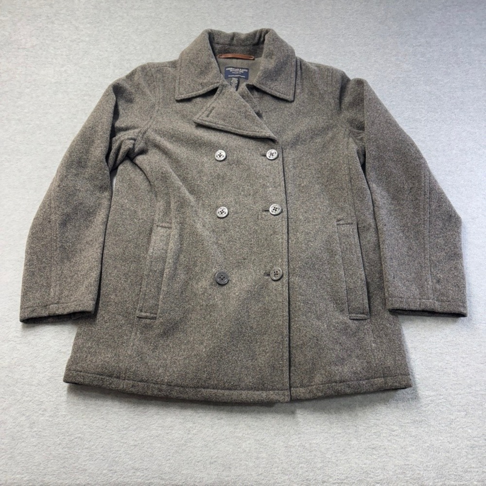 American Eagle Pea Coat Mens Medium Gray Wool Blend Double Breasted